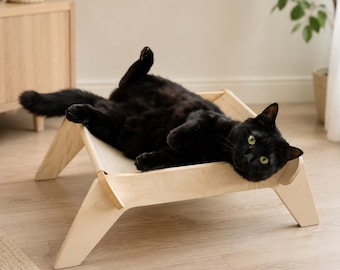 Cat Hammock, Wooden Elevated Cat Bed | Cat lover gift