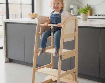 Transformable Montessori kitchen toddler tower, Feeding chair set | Choose Tower Color + Add-on