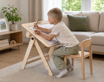 Kids Room Art Table 2in1, Montessori drawing board station for children