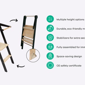 Höhenverstellbarer Helferhocker, Montessori-Turm, Klappbarer Küchenturm, Küchenhelferturm, Tritthocker, Montessori-Möbel Bild 2