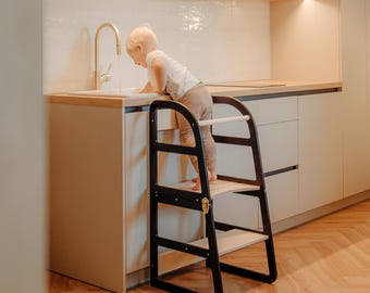 Wooden Kitchen Convertible Tower | Modern Kids Step Stool & Table Combo