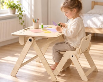Multifunctional Foldable Kids Table with Chair for Drawing, Crafts, Mealtime, Activities
