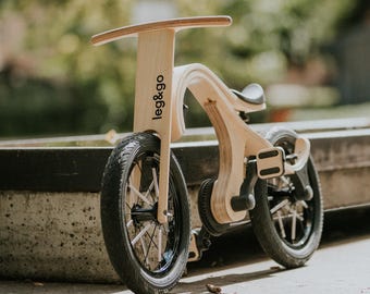 Wooden Balance bike with pedals, 2in1, from age 1-6 years