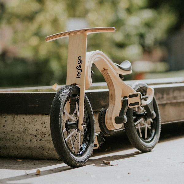 Wooden Balance bike with pedals, 2in1, from age 1-6 years