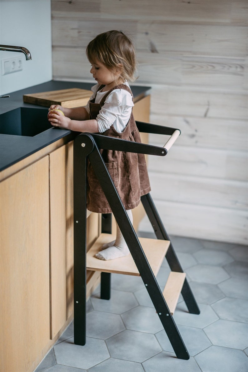 Adjustable Height Helper Stool, Montessori tower, Foldable kitchen tower, Kitchen tower helper, Step stool, Montessori furniture image 1