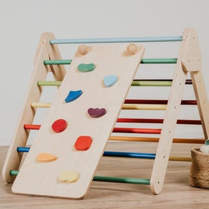 Wood Gym Triangle, Wooden step triangle with Ramp, Climbing Set
