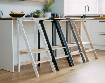 Learning helper, Montessori tower, Stepping stool for Children, Adjustable Toddler kitchen tower, Foldable help tower, Kitchen Tower