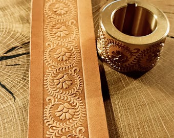 Brass Leather Embossing Roller: 'Climbing Flowers #4', 23mm, 1" Shaft