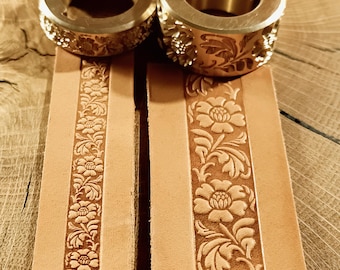 Brass Leather Embossing Roller: 'Floral Pattern #1', 9mm & 18mm, 1" shaft