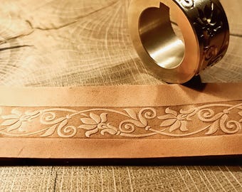Rullo per goffratura in pelle e ottone: "Fiori rampicanti n. 5", 18 mm