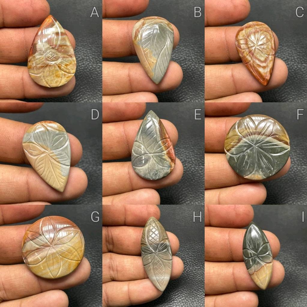 Sculpture en jaspe polychrome, cabochons poire, cabochons ronds, cabochons marquise, #1000, #1002, #1003, #1004, #1005, #1006, #1007, #1008, #1010