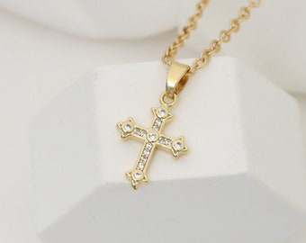 Dainty cross necklace, gold filled tiny cross pendant necklace for women, Christian jewelry gift