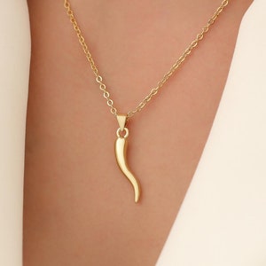 Gold italienische Horn Halskette, Gold horn Halskette für Frauen, Glücksbringer, Schutz Halskette