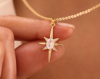 Gold north star necklace, 18K gold filled star necklace, celestial necklace for women