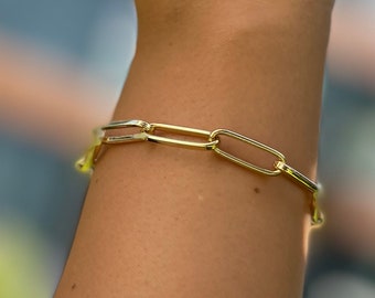 Gold paperclip bracelet, Gold filled bracelet for women, waterproof chain bracelet, bracelet stack