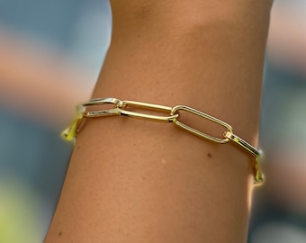 Gold paperclip bracelet, Gold filled bracelet for women, waterproof chain bracelet, bracelet stack