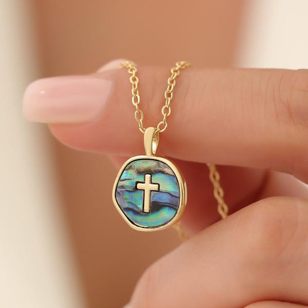 Dainty cross necklace, gold filled tiny cross pendant , mother of pearl cross necklace for women