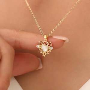 Gold heart necklace, vintage style heart necklace for women, heart jewelry gift for women