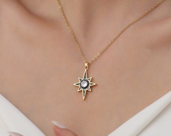 Gold north star necklace, 18K gold filled star necklace, celestial necklace for women