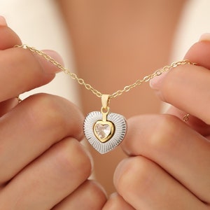 Collier coeur en or, collier coeur en or et argent pour femme, cadeau bijoux pour elle