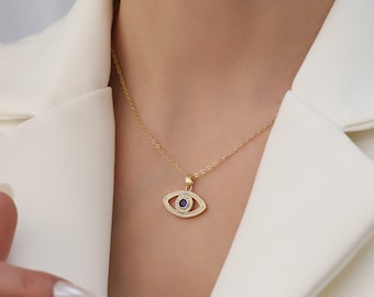 18K Gold filled evil eye necklace, protection necklace for women, waterproof nazar blue eye necklace