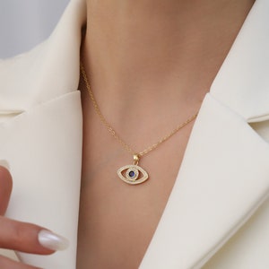 18K Gold filled evil eye necklace, protection necklace for women, waterproof nazar blue eye necklace
