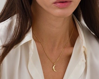 Gold filled moon necklace, Crescent Moon Necklace, Dainty Gold Moon Pendant necklace for women