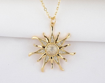 Gold sun necklace,18K gold filled sun pendant necklace for women