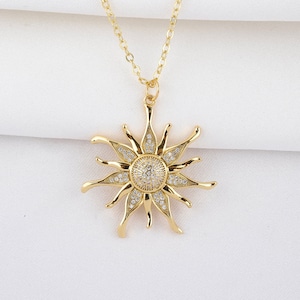 Gold sun necklace,18K gold filled sun pendant necklace for women