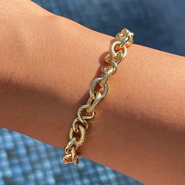 18K Gold Chunky bracelet,gold filled stacking bracelet, statement bracelet for women