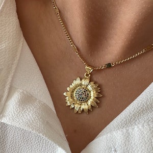 Gold filled Sonnenblume Halskette, Sonnenblume Anhänger für Frauen, Blumenschmuck
