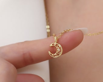 Gold filled moon necklace, Crescent Moon Necklace, Dainty Gold Moon Pendant necklace for women