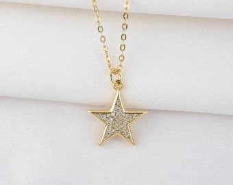 Gold star necklace, 18K Gold filled star necklace for women, gift for her