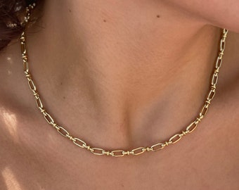 Collar relleno de oro de 18K, collar de cadena ovalada, collar de oro para mujer