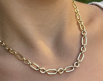 Colar de corrente de elos de ouro, colar de camadas de ouro para mulheres, colar de corrente grossa