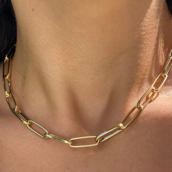 gold filled paperclip necklace, gold layering necklace, chain choker gold, link necklace for women