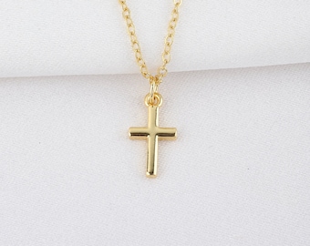 Dainty cross necklace, gold filled tiny cross pendant necklace for women