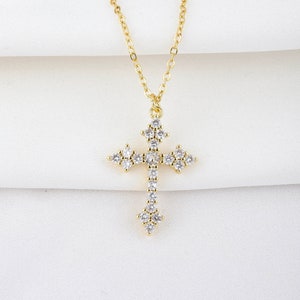 Gold Kreuz Halskette, 18K Gold gefüllt Kreuz Anhänger Halskette für Frauen, religiöses Geschenk für Frauen