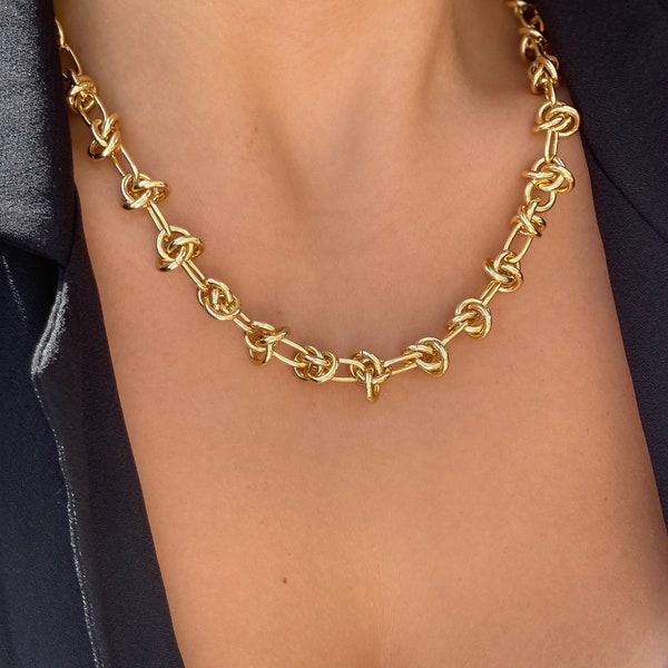 Gold knotted chain Necklace, chunky gold chain necklace, statement necklace for women