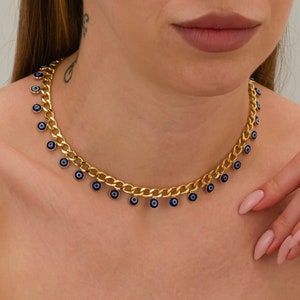 Gold evil eye necklace, gold filled evil eye chain necklace, protection necklace for women