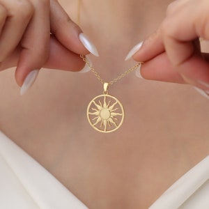 Gold filled sun necklace, gold sun pendant necklace for women, celestial jewellery