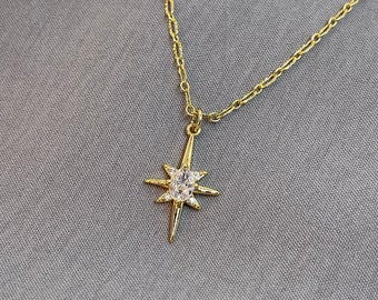 Gold north star necklace, 18K gold filled star necklace, celestial necklace for women