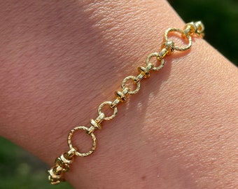 18k gold filled bracelet, gold link chain bracelet for women