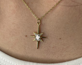 Gold north star necklace, 18K gold filled star necklace, celestial necklace for women