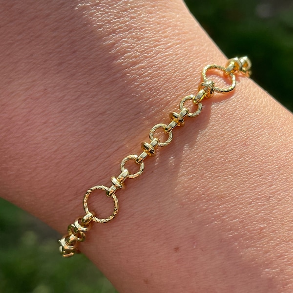 Bransoletka wypełniona 18-karatowym złotem, złota bransoletka z ogniwami dla kobiet, bransoletka do układania w stosy