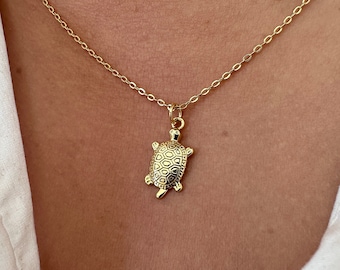 Collar de tortuga lleno de oro, collar con colgante de animal, collar de oro delicado para mujer, regalo de cumpleaños