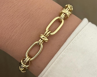 18k gold filled bracelet, gold link chain bracelet for women, stacking bracelet