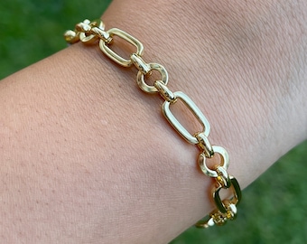 Gold chain bracelet, gold filled link chain bracelet, stacking bracelet for women