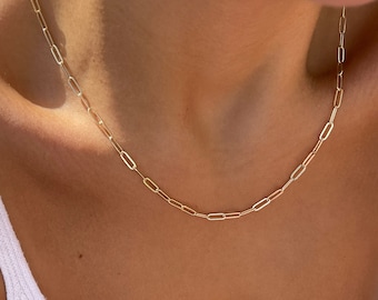 18k goud gevulde paperclip ketting, minimalistische gelaagdheid ketting, schakelketting