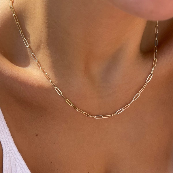 18k Gold filled paperclip necklace, minimalist layering necklace, link chain necklace